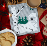 Snowy Cabin Swedish Dishcloth