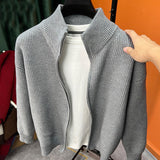 Cardigan stand up collar sweater men's autumn and winter thick lazy style knitted sweater for men's zipper thread outerwear