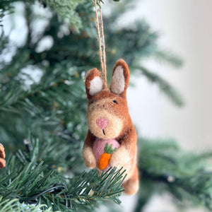 Felt Brown Bunny Holding A Heart Ornament