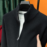 Cardigan stand up collar sweater men's autumn and winter thick lazy style knitted sweater for men's zipper thread outerwear