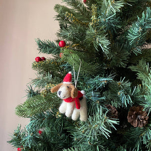 Felt Ornament - Jack Russell Dog with Red Hat