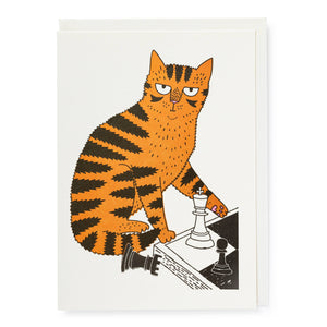 Vibrant Chess Cat  - Greeting Card