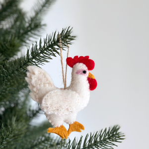 Felt White Chicken Ornament